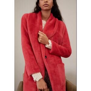 Anthropologie x Sanctuary Elena Faux Fur Plush Shawl Coat Sz M Pink Cozy Preppy